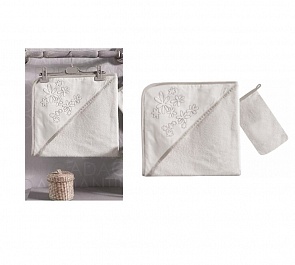 Полотенце уголок и варежка Valentine Saten Vanilla, 100% хлопок, размер 75 х 75 см (Kidboo, 00-0011867) 